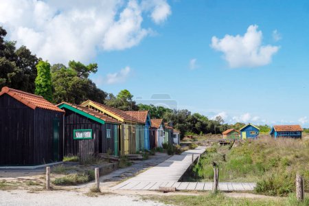 the colourfully painted wooden fishermen's huts, Le Chateau-d'Oleron, Oleron Island, Charente Maritime , Nouvelle-Aquitaine, France
