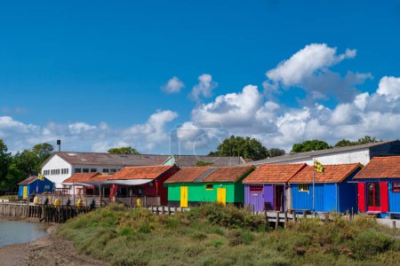 the colourfully painted wooden fishermen's huts, Le Chateau-d'Oleron, Oleron Island, Charente Maritime , Nouvelle-Aquitaine, France