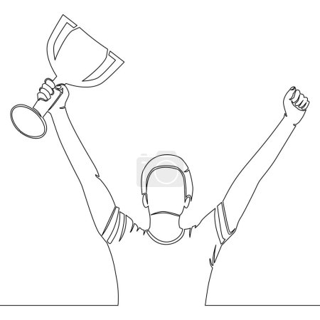 Ilustración de Dibujo continuo de una sola línea Champion Player lifting trophy icon vector illustration concept - Imagen libre de derechos