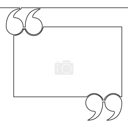 Continuous one single line drawing quotation mark box quote icon vector illustration concept