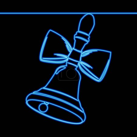 Photo for Continuous one single line drawing notification hand bell icon neon glow vector illustration concept - Royalty Free Image