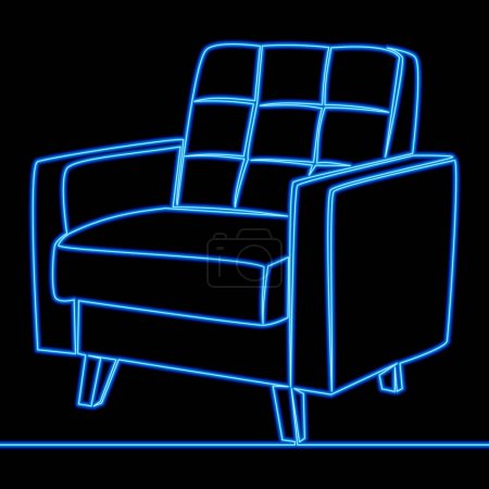 Photo for Continuous one single line drawing Armchair Furniture Promotion icon neon glow vector illustration concept - Royalty Free Image