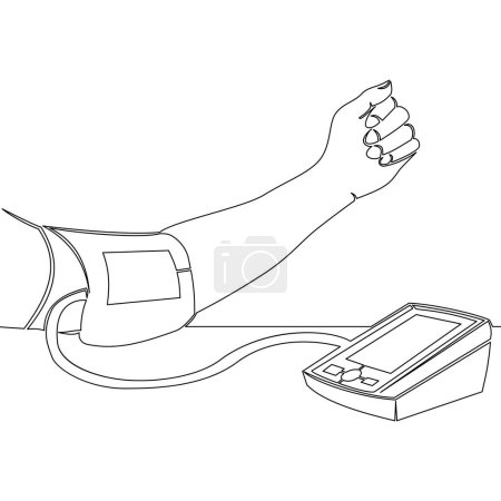 Photo for Continuous one single line drawing Measuring blood pleasure healthcare Human hand using tonometer to measure check blood pressure and pulse icon vector illustration concept - Royalty Free Image