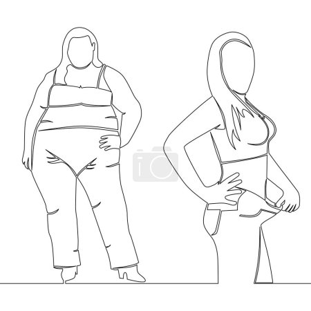 Photo for Continuous one single line drawing Loose Weight Woman Before And After Diet icon vector illustration concept - Royalty Free Image