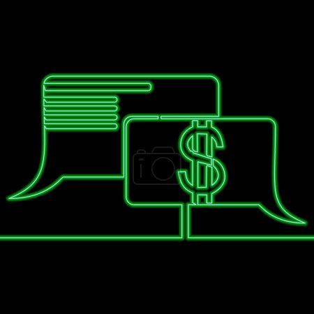 Photo for Continuous one single line drawing Dollar chat Money talk icon neon glow vector illustration concept - Royalty Free Image