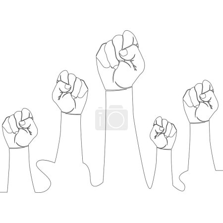 Photo for Continuous one single line drawing fists hands up unity, revolution, fight, cooperation icon vector illustration concept - Royalty Free Image