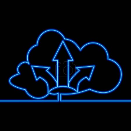 Photo for Continuous one single line drawing Cloud technology storage Cloud computing big data center icon neon glow vector illustration concept - Royalty Free Image