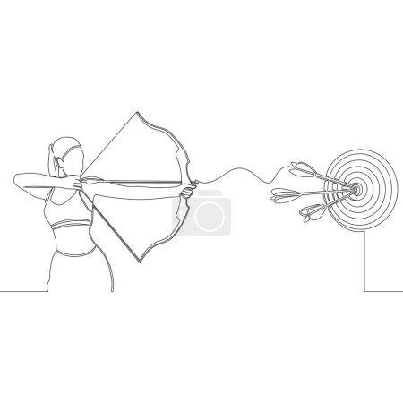 Photo for Continuous one single line drawing Woman archer Shooting target icon vector illustration concept - Royalty Free Image