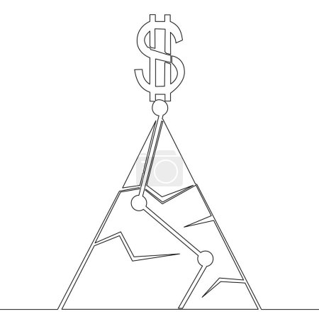 Photo for Continuous one single line drawing Dollar sign on top of a Mountain money icon vector illustration concept - Royalty Free Image