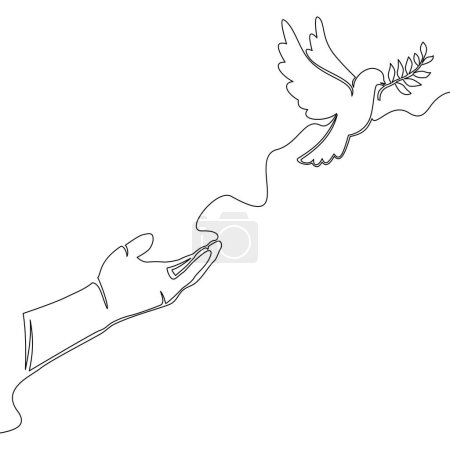 Photo for Continuous one single line drawing hand releases dove of peace Hope bird icon vector illustration concept - Royalty Free Image