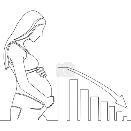 Illustration for Continuous one single line drawing Declining birth rates chart pregnancy and birth problems icon vector illustration concept - Royalty Free Image