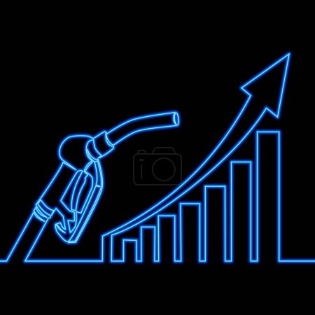 Photo for Continuous one single line drawing Oil price rising Gasoline fuel pump nozzle growth bar chart icon neon glow vector illustration concept - Royalty Free Image