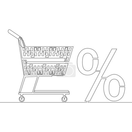 Photo for Continuous one single line drawing Loan shopping cart Discount percent sign. Credit percentage symbol icon vector illustration concept - Royalty Free Image