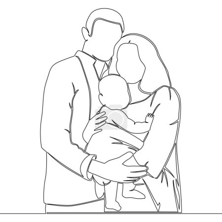 Photo for Continuous one single line drawing Young parents mother and father family standing and holding newborn baby Happy family and childhood icon vector illustration concept - Royalty Free Image