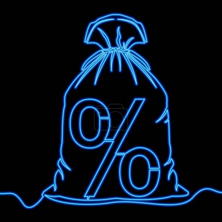 Photo for Continuous one line Money bag sign. Credit percentage symbol. Loan single outline icon neon glow vector illustration concept - Royalty Free Image