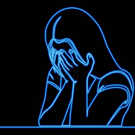 Illustration for Depressed woman cries icon neon glow vector illustration concept - Royalty Free Image