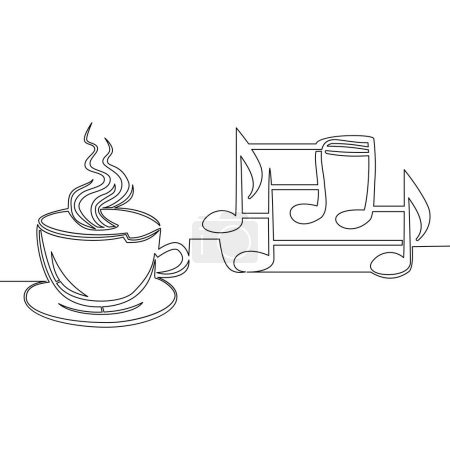 Ilustración de Dibujo continuo de una sola línea Taza de café con notas musicales. Icono de café de música vector concepto de ilustración - Imagen libre de derechos