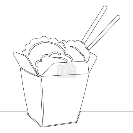 Continuous one single line drawing Chinese food takeaway box Fast food icon vector illustration concept