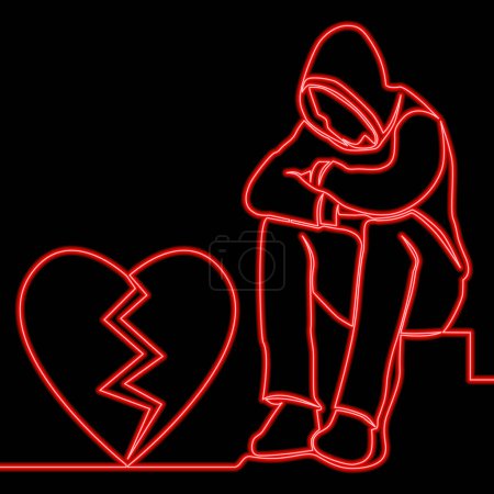 Photo for Man with broken hearth icon neon glow vector illustration concept - Royalty Free Image