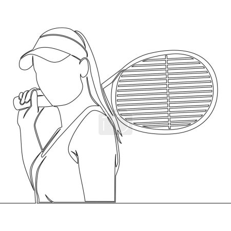 Photo for Continuous one single line drawing female tennis athlete player with racket icon vector illustration concept - Royalty Free Image