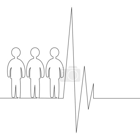 Photo for Continuous one single line drawing silhouette of a crowd, group of people Social problems pulse death icon vector illustration concept - Royalty Free Image