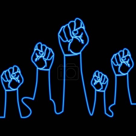 Photo for Raised Fist Protest, Support Hand Gesture. Fist Pointing Up icon neon glow vector illustration concept - Royalty Free Image