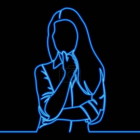 Photo for Continuous line drawing Thinking businesswoman icon neon glow vector illustration concept - Royalty Free Image
