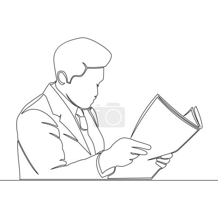 Photo for Continuous one single line drawing businessman Reading newspaper business icon vector illustration concept - Royalty Free Image