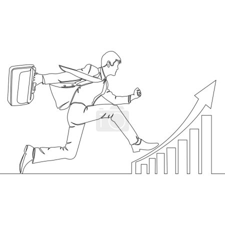 Photo for Continuous one single line drawing young business man jumping on the rising graph icon vector illustration concept - Royalty Free Image
