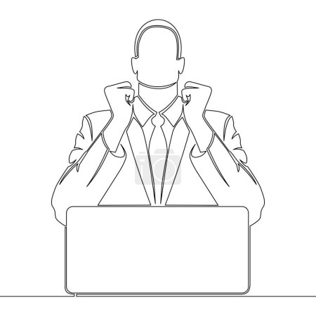 Photo for Continuous one single line drawing Happy businessman at laptop online business icon vector illustration concept - Royalty Free Image