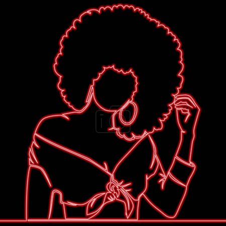 Photo for African American pretty girl Woman with afro hairstyle icon neon glow vector illustration concept - Royalty Free Image