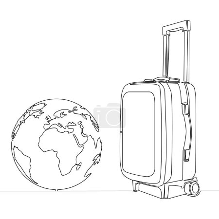 Photo for Continuous one single line drawing travel bag with planet earth. Travel Holiday or vacation icon vector illustration concept - Royalty Free Image