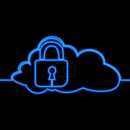 Photo for Futuristic Cloud security technology symbol and padlock icon neon glow vector illustration concept - Royalty Free Image