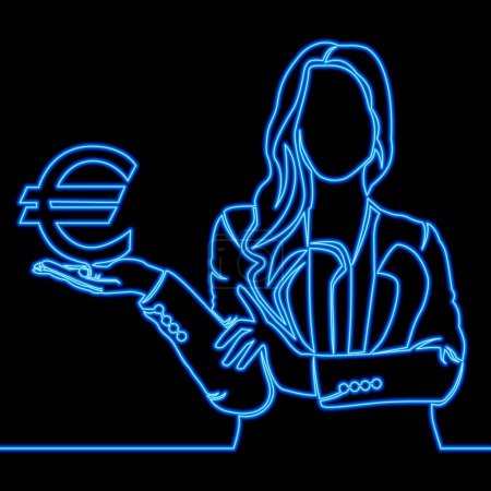 Photo for Business woman holding Euro in hand icon neon glow vector illustration concept - Royalty Free Image