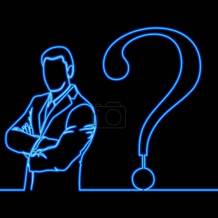 Photo for Young business man thinking and asking himself about next job or project. Career choosing icon neon glow vector illustration concept - Royalty Free Image