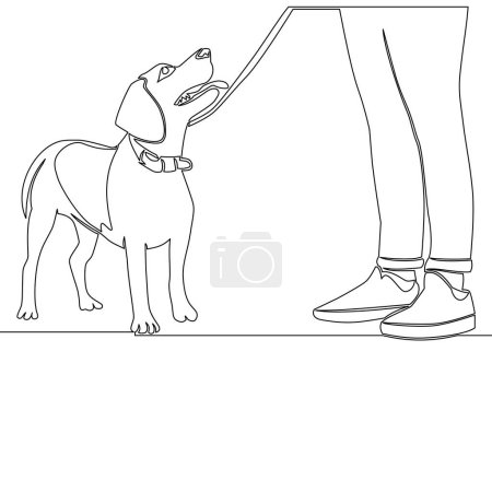 Photo for Continuous one single line drawing A person with a dog on a leash icon vector illustration concept - Royalty Free Image