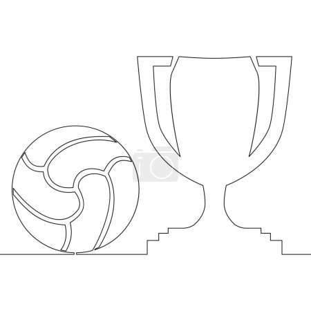 Photo for Continuous one single line drawing trophy and ball. Champion cup Sport tournament award icon vector illustration concept - Royalty Free Image