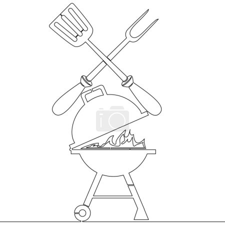 Photo for Continuous one single line drawing BBQ and Grill barbecue fork and spatula icon vector illustration concept - Royalty Free Image