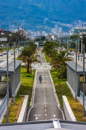 Photo for Bogota currently has 630 kilometers of cyclist lanes, which facilitate mobility by bike and also allow connectivity with the city's Public Transportation System. - Royalty Free Image