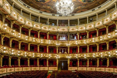 Photo for The Cristobal Colon Theater in Bogota is the national theater of Colombia, built on an area of 2400 m. Its style is neoclassical and its facade is of the Tuscan Doric order, in carved stone, with three parts separated from each other by two - Royalty Free Image