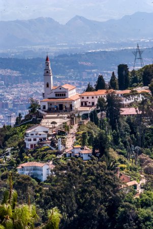 Photo for The Basilica Sanctuary of the Fallen Lord of Monserrate is a minor basilica of Catholic worship located at the top of the Monserrate hill, east of Bogota, which is consecrated under the invocation of the Fallen Lord of Monserrate. The basilica, inaug - Royalty Free Image