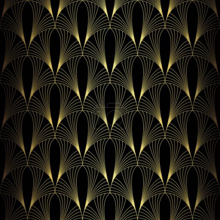 Art Deco Pattern. Vector background in 1920s style. Gold black texture. Fan or palm leaf shape. 3D background