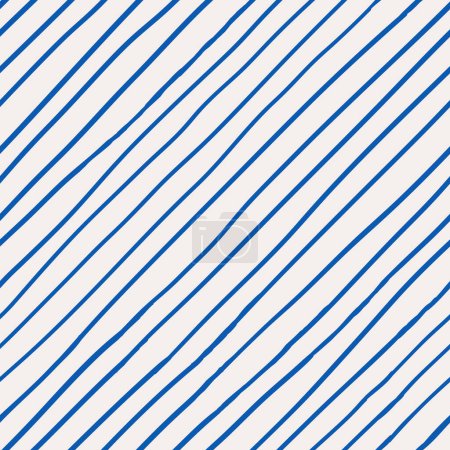 Patrón diagonal a rayas. Patrón dibujado a mano azul sobre fondo blanco. Diseño de líneas irregulares inclinadas. Tendencia de moda de impresión gráfica 2024. Rayas finas