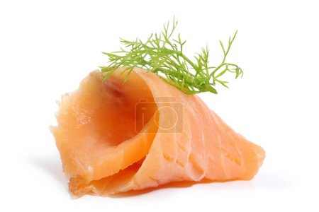 slice of smoked salmon on white background