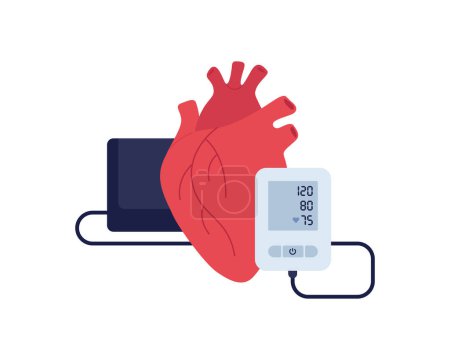 Illustration for Blood pressure infographic. Vector flat illustration set. Heart anatomy with pressure monitor isolated on white background. Design for healthcare, cardiology. - Royalty Free Image