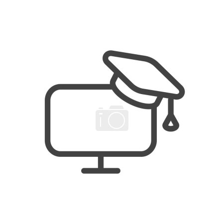 Illustration for Outline style ui icons online education and training course collection. Vector black linear illustration. Magister hat on display graduation symbol isolated on white. Design for college, university - Royalty Free Image
