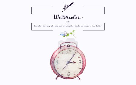Vector watercolor illustration: red clocks against a floral backdrop. Perfect for commercial print materials, adding a pop of color