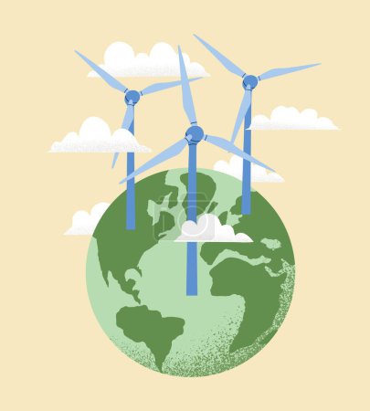 Photo for Vector illustration of Earth globe, Wind power plant. Concept of World Environment Day, Save the Earth, sustainability, renewable wind energy source. - Royalty Free Image
