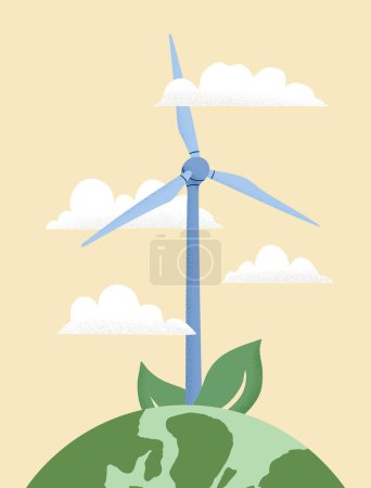 Photo for Vector illustration of Earth globe, Wind power plant. Concept of World Environment Day, Save the Earth, sustainability, renewable wind energy source. - Royalty Free Image