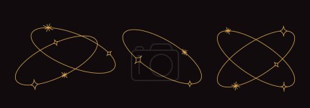 Photo for Vector set of linear minimalistic aesthetic frames and borders with stars. Round, oval and arch modern geometric shapes with sparkles for social media, decoration, logo design templates, layouts - Royalty Free Image